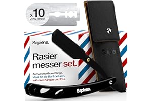 ‎SAPIENS Rasiermesser Herren Set schwarz von Sapiens Barber Shop - Bart Rasierer Herren mit 10 Derby Doppel Rasierklingen und Kunstleder Etui - Barber Rasierer mit Wechselklinge - Straight Razor Black Edition