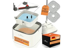‎ALANBERG Wischmopp Set mit Eimer Gen 2, Bodenwischer mit 360°-Selbstauswring-Flachwischer, Doppelkammer-System, abnehmbarem Tank, 2 Mikrofaser-Pads, Haushalt Reinigung, Weiß, ALANBERG®