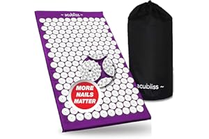 Acubliss Acupressure Mat —Acupuncture Mat 8,358 Nails for Increased Energy, Stress, Back Pain & Neck Pain Relief, Deep Sleep, Relaxation — Massage Mat — Carry Bag, Size 68 x 42 x 2 cm, Purple