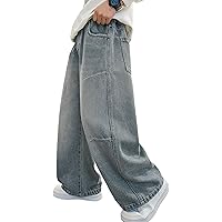 SEAUR Jeans da ragazza a gamba larga, con elastico in vita, Y2K, in denim, motivo a stelle, 130-160 = (EU 128-158), cachi, 128