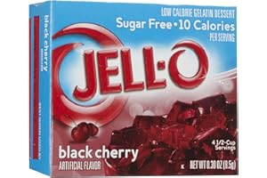 JELL-O Sugar Free Cherry Low Calorie Gelatine Dessert, Black. 8.5 g