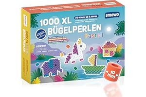 ‎SMOWO Smowo® Große 10mm Bügelperlen 1000 Stück für Kinder ab 3 Jahren - 6 Pastell Farben XL Steckperlen - Kreatives Perlenset