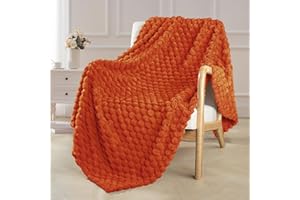 Exclusivo Mezcla Cuddly Fleece Blanket, Fluffy Sofa Blanket, 130 x 170 cm, Jacquard Throw Blanket, Bedspread, Warm and Lightweight for All Season, Orange