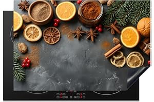 KitchenYeah© Protection Plaque Cuisson Deco Cuisine Cache Induction 78x52 cm Protege Pour Cuisiniere Protection Fruits - Épices - Béton - Orange