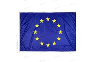 DOMINA PUBBLICITÀ Bandiera Europa 225x150 cm in tessuto nautico antivento da 115g/m², bandiera Europea istituzionale 225x150, bandiera d'Europa 225x150cm con cordino,doppia cucitura perimetrale e fettuccia di rinforzo