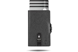 SLIMJACK Smart Wallet mit Münzfach - Kreditkartenetui mit RFID-Schutz - Geldbeutel für Herren - Aluminium-Kartenhalter - Smart Wallet für Karten & Münzen - Schwarz Leder