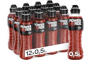 ‎POWERADE Powerade Sports Wild Cherry, kalorienarmes Sportgetränk mit Kirsch-Geschmack, mit Elektrolyten, Sport Drink in stylischen Einweg Flaschen (12 x 500 ml) (Verpackung kann variieren)