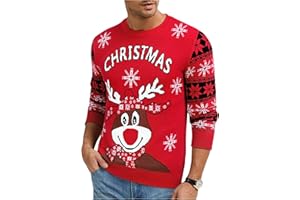 Uniexcosm Pull De Noël Homme Col Rond Pullover Homme Hiver avec Motif D'Élan Pullover Homme Noel Garder Au Chaud
