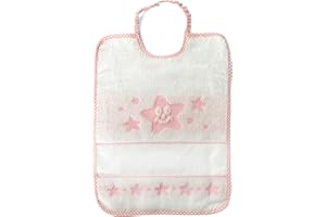PANINI TESSUTI Bavoir bébé avec broderie de étoiles fermeture avec élastique – 100% coton – 24 x 31,5 cm, rose