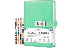 WEMATE Planificateur de Budget Avec Verrou – Livre de Budget Mensuel Avec Carnet de Suivi des Dépenses, Organiseur de Factures, Planificateur Financier et Livres de Comptes 2024, A5,Vert