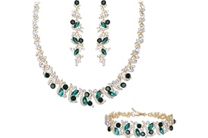 Clearine Juego de joyas llamativas para mujer boda nupcial cristal racimo collar gargantilla pendientes colgantes y juego de pulseras tono plateado claro