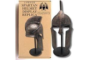 THE GRINNING GARGOYLE Lifesize Réplique du casque Spartan avec support – Casque du roi Leonidas – 49 cm – Casque grec très détaillé et peint à la main – 300 Spartans Bataille des Thermopyles – Casque de guerrier grec –