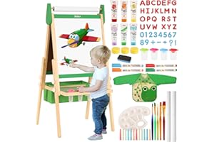 Belleur All-in-One Staffelei für Kinder mit 2 Papierrollen, Deluxe-Zubehör, Verstellbares Magnetisches Doppelseitiges Kinder Tafel mit Kreide und Magnet, Tafel für Kinder 2-8 Jahren