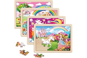 SYNARRY Unicorn Princess Fairy Wooden Jigsaw Puzzles for Kids 3 4 5 6 Year Olds, 4 Packs 24 Piece Girls Puzzles Age 3 4 5 6, Unicorn Princess Toys Gifts for Toddlers Children