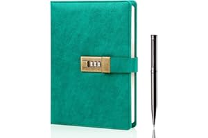 WEMATE Journal Intime Code, A5 Journal en Cuir PU avec 240 Pages, Vintage Diary Avec Serrure,Journal Intime Garçon Fille,Convient aux élèves de Bureau et D'école,8.6 x 5.8 Pouces,Vert