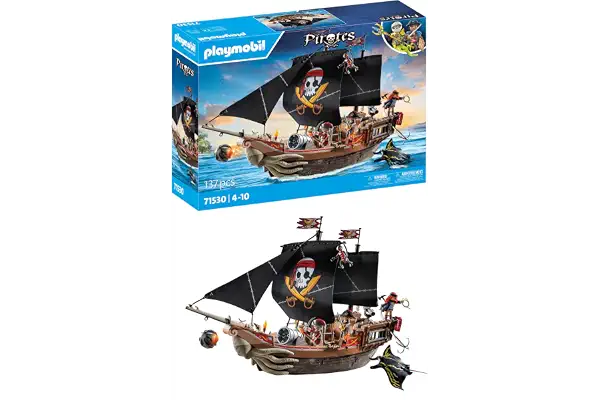 PLAYMOBIL Pirates 71530 Gran Barco Pirata, emocionante Batalla Naval y búsqueda Secreta de Tesoros en Alta mar, Incluyendo cañones, proyectiles y Ancla, Juguetes para niños a Partir de 4 años