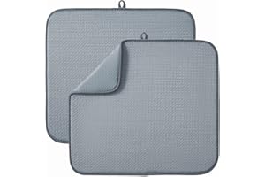 LIFAITH Microfibre Drying Mat for Kitchen Dish Drying Drainer Mat Absorbent Drying Mat Washing Up for Glass, Plate ⋓ 40cm x 46 cm 2 Pack Grey