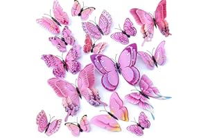SIGANORPY 24PCS 3D Butterfly Wall Sticker Decor,3D Butterflies Stickers for Party Decorations with Magnets and Gum Removable and Reusable (Pink)