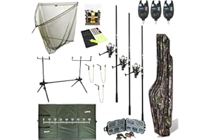 FISH-XPRO Karperset - Komplette Angelausrüstung für Karpfenangler - Rute, Rolle, Bissanzeiger, Swinger & Mehr - Hochwertiges Set für Anfänger und Experten - Inklusive Futteral