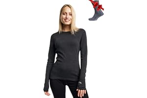 Merino.tech Merino Shirt Damen Langarm – Premium 100% Merino Unterwäsche Damen Langarmshirt, Sportunterhemden + Wollsocken
