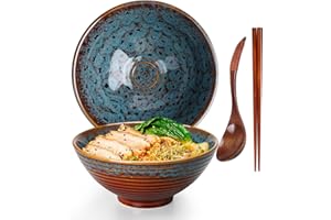 TUYINES Miska Ramen, zestaw misek do ramenu, japońska miska ceramiczna, z łyżeczką pałeczek, miski do zupy, 1200 ml, miska na ramen w stylu vintage, miseczki na musli, salaterka