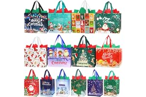 CADOAL 14 Pack Christmas Bags for Gift Assorted Sizes with Tissue Paper, Non-woven 8 Large & 6 Medium Reusable Xmas Party Tote Bag With Handle For Friends Family Kids Present Wrapping,Waterproof