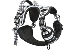 HEELE Arnes para Perro Pequeño Antitirones Transpirable con Asa Acolchado y Líneas Reflectantes, Confort, Arnés Pecho Ajustable, Arnés para Perros 3 Hebillas de Liberación Rápida, Negro-Blanco, S