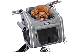 BABEYER Dog Bike Basket, Expandable Soft-Sided Pet Carrier Backpack with 4 Open Doors, 4 Mesh Windows for Small Dog Cat Puppies-Grey