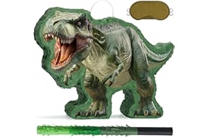 WERNNSAI Dinosaurier Pinata – Dino Geburtstag Pinata Deko Junge Kinder Tyrannosaurus Rex Piñata mit Augenbinde Stab Dinosaurier Geburtstagsparty Dekoration Lustige Kindergeburtstag Karneval Spiele