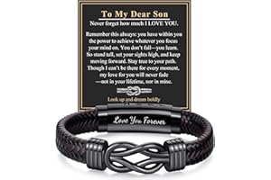 RANKEEF Leather Bracelet Gifts for Men, Brown Braided Leather Bracelet Infinity Knot Adjustable Bracelets Gift for Son Dad Husband Brother Boyfriend, Birthday Christmas Valentines Father's Day Gifts