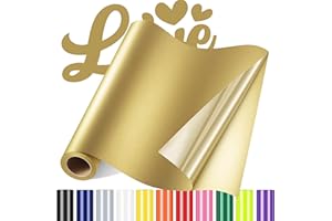 Sgooyir Rouleau Vinyle thermocollant Or pour Tissu, 30.5 x 183 cm Flex Thermocollant pour Tissu, T-Shirts, Sacs, Casquettes, Noël