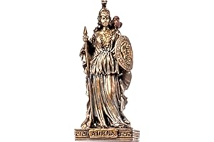 BEAUTIFULGREEKSTATUES Atena con Gufo Che Tiene Lo Scudo Dea della Saggezza, Artigianato e Guerra Statua in Bronzo Fuso a Freddo in Miniatura 9.3cm