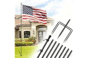 LENGSUAA 10 FT Flagpole, Heavy Duty Stainless Steel Ground Flag Pole, Height Adjustable Flagpole with 5 Prong Stake for Outdoor Garden, Yard, Gate
