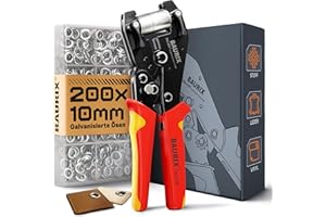 BAURIX® Pince à Oeillets avec 200 œillets (Ø10 mm) – Auto-perforante sans Pré-trou – pour Bâches, Tissus, Cuir & Textiles – pour Couturières, Bricoleurs & Artisans - TALOS