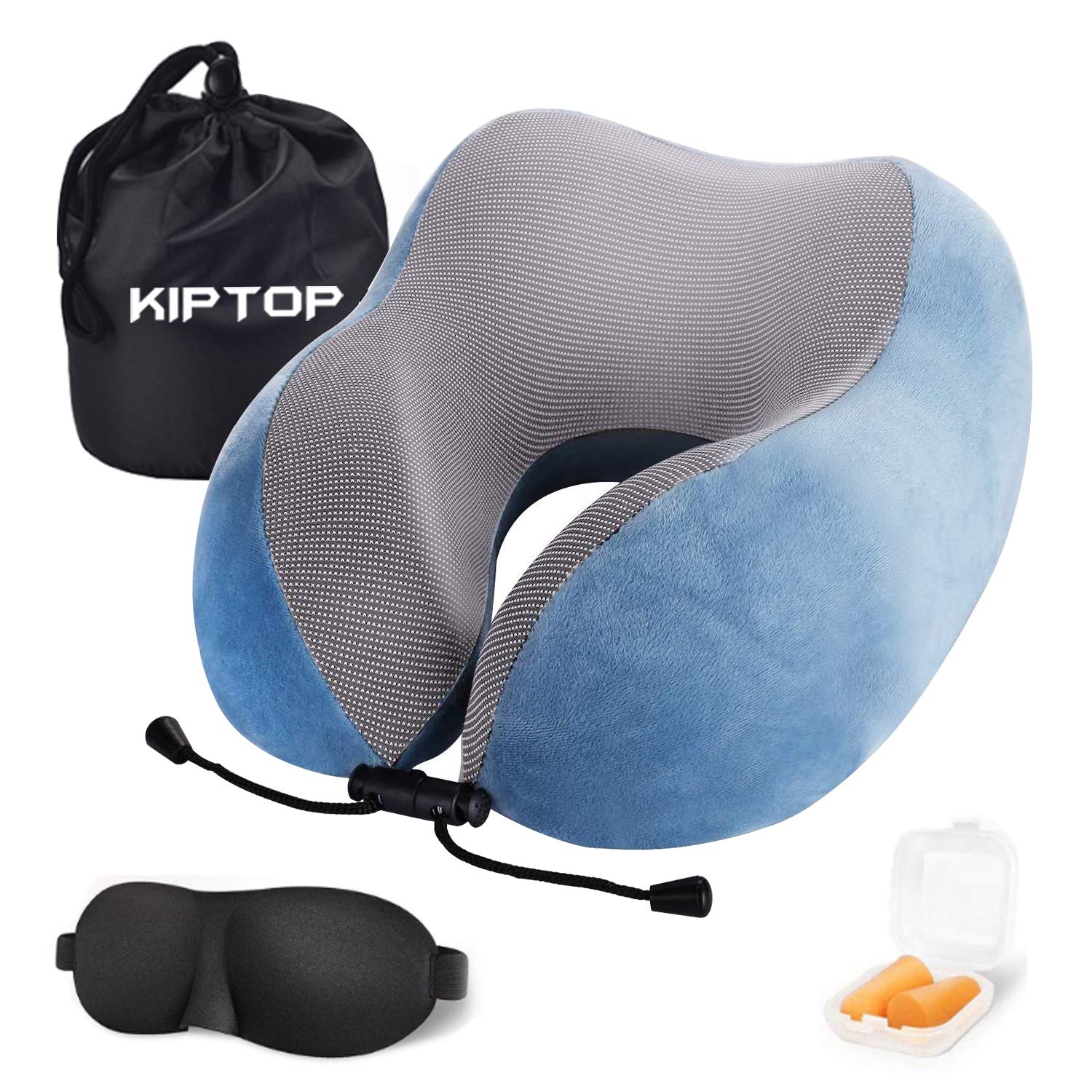 KIPTOP-Oreiller-de-Voyage-Coussin-de-Voyage-U-Oreiller-Cervical-en-Mousse-Mmoire-avec-Masque-de-Sommeil-Bouchons-doreille-et-Sac-de-Rangement-Idal-pour-Avions-Voitures-Famille-et-Bureaux