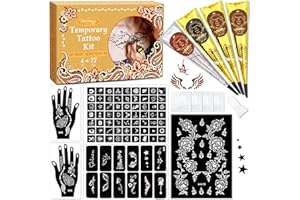 INKFORGE Temporary Stencils Tattoos Kit, 4 Pcs Tattoo Cones 3 Color (1 Black 2 Maroon 1 Cherry Red) with Gloves Brush Tool,DIY Body Art Skin Painting Designs Fun for Family Friends Party Gifts