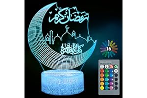 Shinybox Ramadan dekoracyjna lampa LED "zrób to sam", Mubarak Ramadan, 3D, 16 kolorów, Ramadan, lampa księżycowa, lampa zmieniająca kolory, z pilotem zdalnego sterowania, dekoracja Eid do użytku na