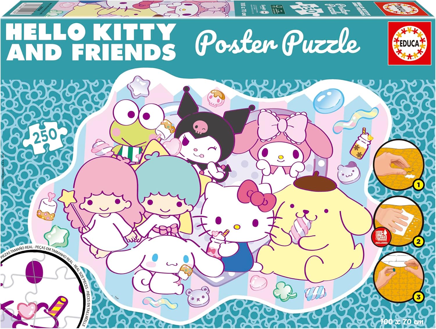 Educa - Hello Kitty & Friends | Poster Puzzle Infantil de 250 Piezas y de Grandes Dimensiones: 100 x 70 cm | A Partir de 8 9 10 años (20506)