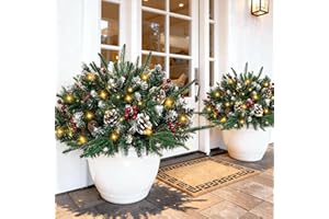 ZZOWDIW 24" Prelit Christmas Urn Filler, 2 Pack Battery Operated Outdoor Christmas Tree Urn Filler with Lights, Decorated Holiday Planters Xmas Pot Filler for Front Porch Garden