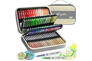 VividHues Feutre Acrylique 120 Couleurs - Marqueur Acrylique à Pointe Pinceau, Acrylic Paint Marker Feutres Acryliques pour Peinture sur Bois, Toile, Verre, Céramique, DIY(GRIS)
