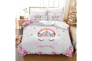 Leleyouzer Copripiumino Unicorno 135×200cm,Set di Biancheria da Letto per Bambini,Copripiumino per Bambine con Due Federe 50x75cm(unicorno 1)