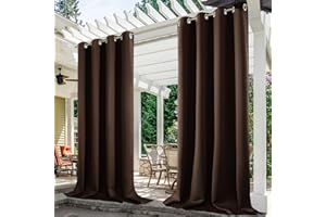 HOMEIDEAS 2 Panels Chocolate Outdoor Curtains for Patio Waterproof, 52 X 108 Inch Blackout Outdoor Curtains, Thermal Insulated Brown Outdoor Patio Curtains for Porch/Pergola/Yard/Sliding Door/Arbor