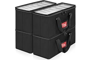 AKOZLIN 4 Pack CD Storage Boxs with Clear PVC Lid and Index Labels 13.7"× 5.5"× 6.3" CD Case Holder,Each Can Hold 31 CDs Jewel Cases or 170 Discs