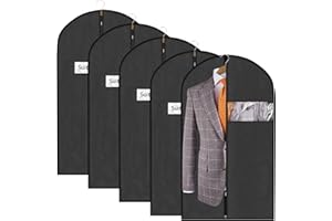 ManGotree Black Garment Bags, Men/Women Suit Bags for Travel, Garment Covers for Hanging Clothes, Nonwoven Breathable Clothing Protectors with Zipper for Closet Storage (60 x 100 cm, 5 Packs)