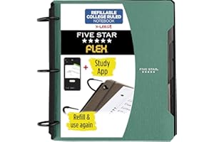 Five Star Flex Refillable Notebook + Study App, College Ruled Paper, 1-1/2 Inch TechLock Rings, Pockets, Tabs and Dividers, 300 Sheet Capacity, Seaglass Green (29324AQ8)