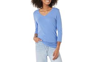 Amazon Essentials T-Shirt con Scollo A v con Maniche A Tre Quarti con vestibilità Classica (Taglie Forti Disponibili) Donna, Confezioni Multiple