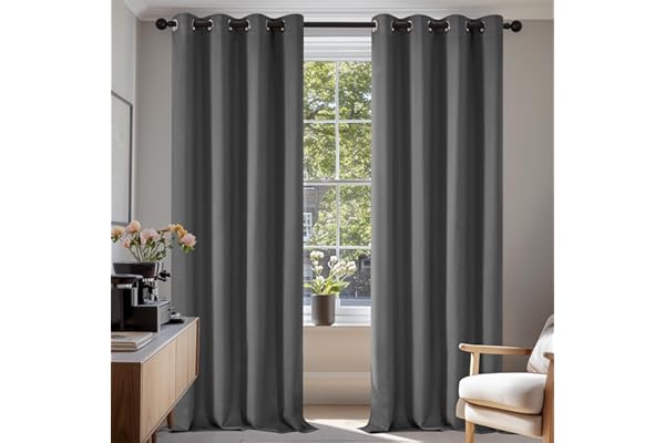 Deconovo Cortinas Térmicas Aislantes Frío y Calor Opacas Blackout – Cortinas Modernas para Salon y Dormitorio, 2 Piezas con Ojales 140x245 cm, Gris Claro, Elegantes Curtains Aislantes para Hogar