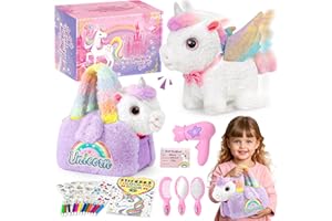 G.C Peluche Unicorno Bambina Regalo 6 7 8 9 10 11 12 Anni con Elettronico Peluche Unicorno Cammina e Abbaia, Peluche Borsa, Libro da Colorare, Brush Pen Lettering, Unicorni Bambina Regalo Giocattoli