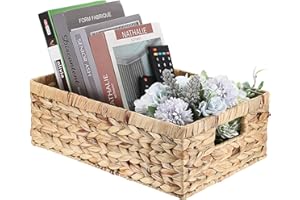 OGANAZI Natural Water Hyacinth Baskets with Handles, Woven Wicker Storage Baskets for Organizing, Shelf Baskets for Bedroom Bathroom Living Room, 38 * 26 * 13cm