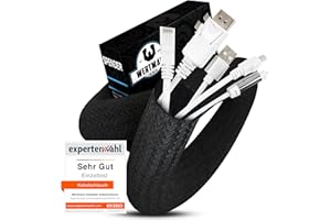 Wertmann guaina cavi intrecciata nera [3m] come coprifili tv a muro o raccoglicavi per PC - diametro adattabile a [18-25mm] - raccogli cavi scrivania, ordina cavi, copri cavi elettrici per cani